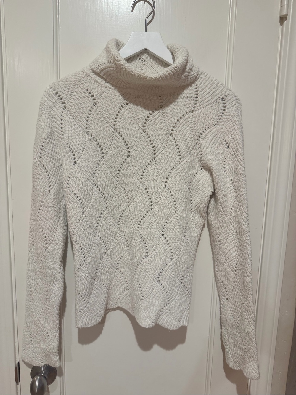 Sundance Pointelle Knit Cream Turtleneck Sweater Petite Medium - Picture 2 of 8